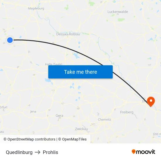 Quedlinburg to Prohlis map