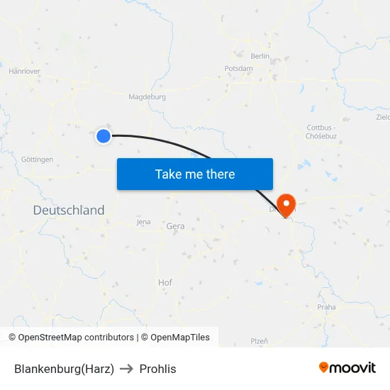 Blankenburg(Harz) to Prohlis map
