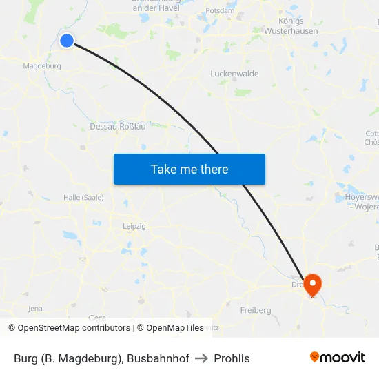 Burg (B. Magdeburg), Busbahnhof to Prohlis map