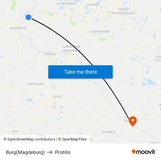 Burg(Magdeburg) to Prohlis map