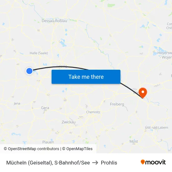 Mücheln (Geiseltal), S-Bahnhof/See to Prohlis map