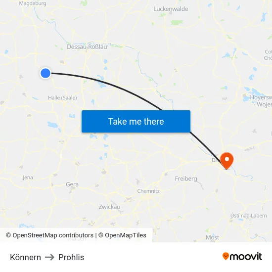 Könnern to Prohlis map
