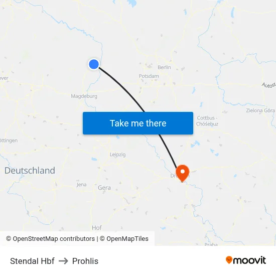 Stendal Hbf to Prohlis map