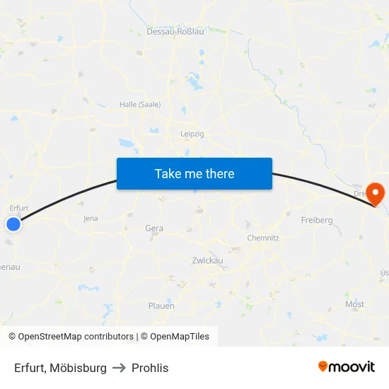 Erfurt, Möbisburg to Prohlis map
