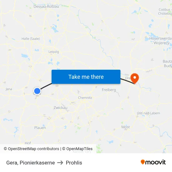 Gera, Pionierkaserne to Prohlis map