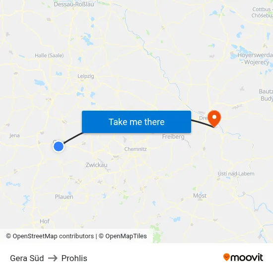 Gera Süd to Prohlis map