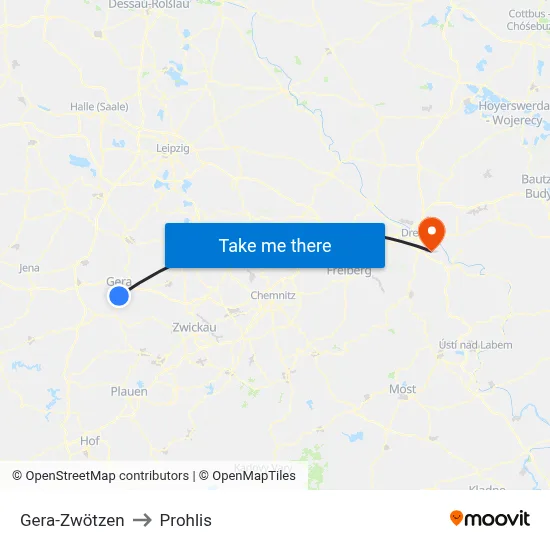 Gera-Zwötzen to Prohlis map