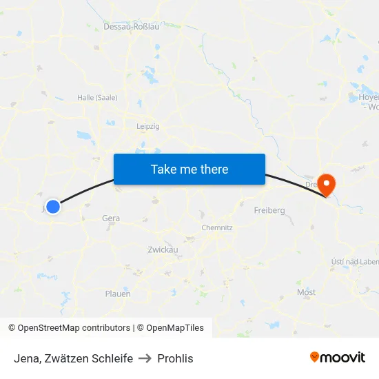 Jena, Zwätzen Schleife to Prohlis map