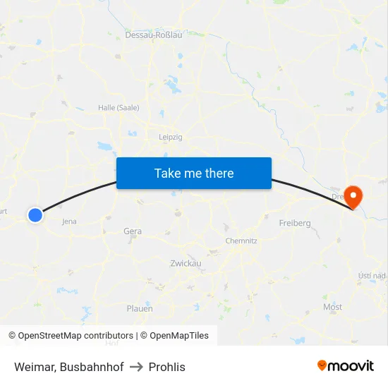 Weimar, Busbahnhof to Prohlis map