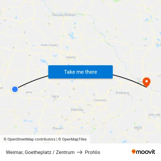 Weimar, Goetheplatz / Zentrum to Prohlis map