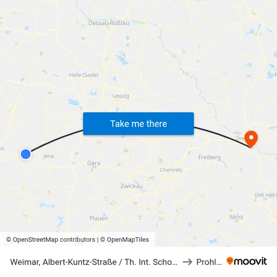 Weimar, Albert-Kuntz-Straße / Th. Int. School to Prohlis map