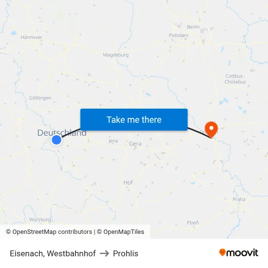 Eisenach, Westbahnhof to Prohlis map