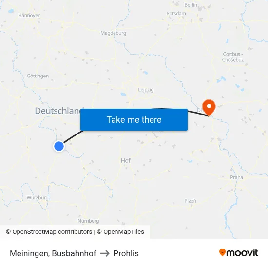 Meiningen, Busbahnhof to Prohlis map