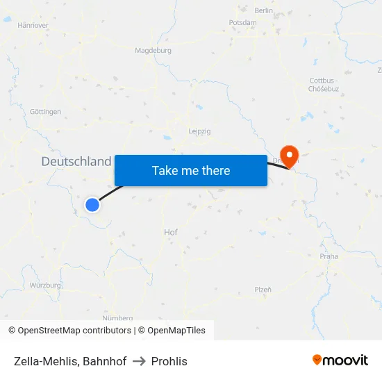 Zella-Mehlis, Bahnhof to Prohlis map