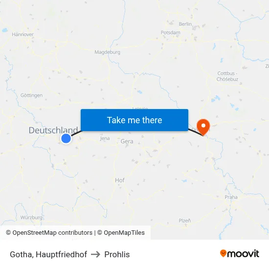 Gotha, Hauptfriedhof to Prohlis map