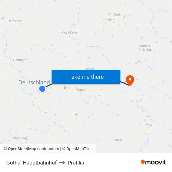 Gotha, Hauptbahnhof to Prohlis map