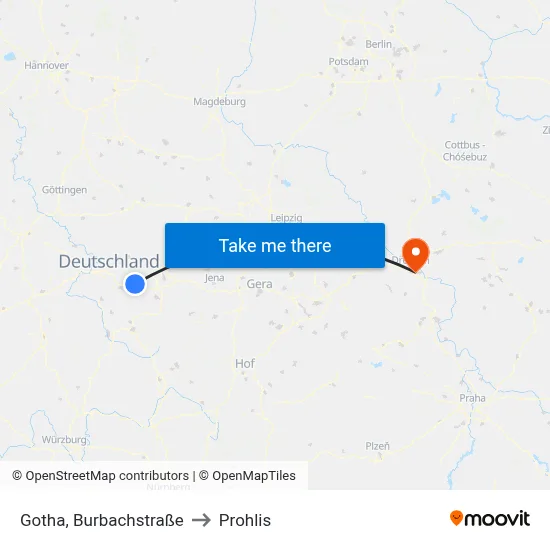Gotha, Burbachstraße to Prohlis map