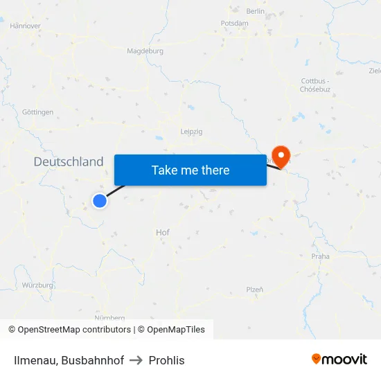 Ilmenau, Busbahnhof to Prohlis map