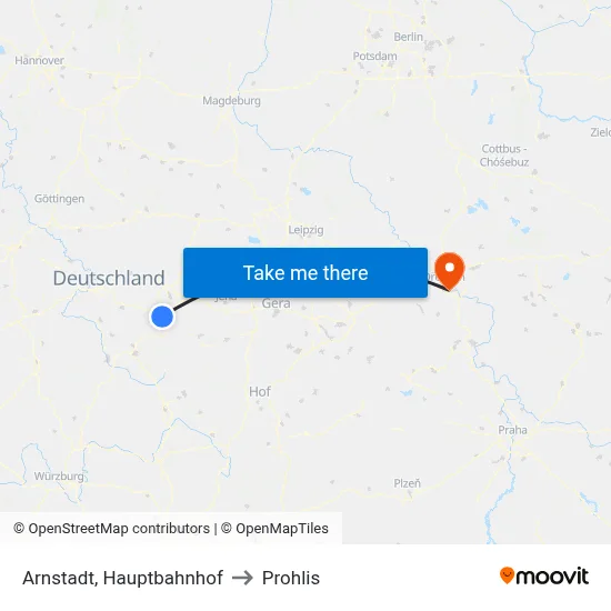 Arnstadt, Hauptbahnhof to Prohlis map