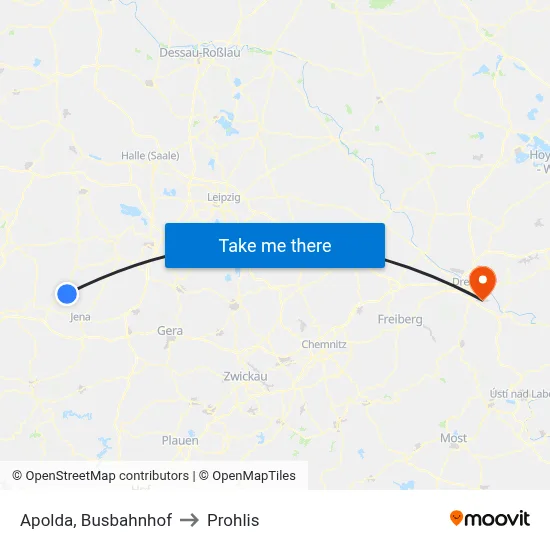 Apolda, Busbahnhof to Prohlis map