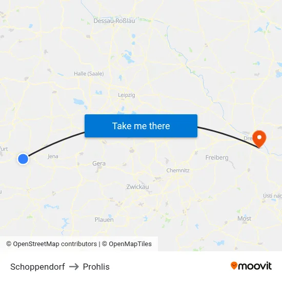 Schoppendorf to Prohlis map