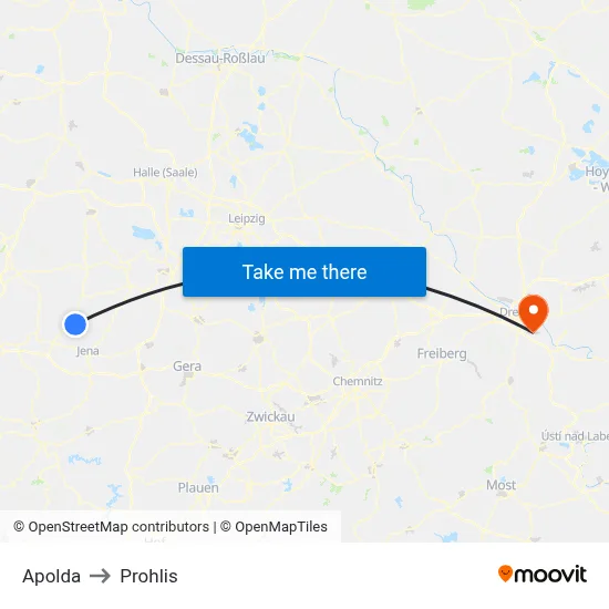Apolda to Prohlis map