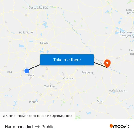 Hartmannsdorf to Prohlis map