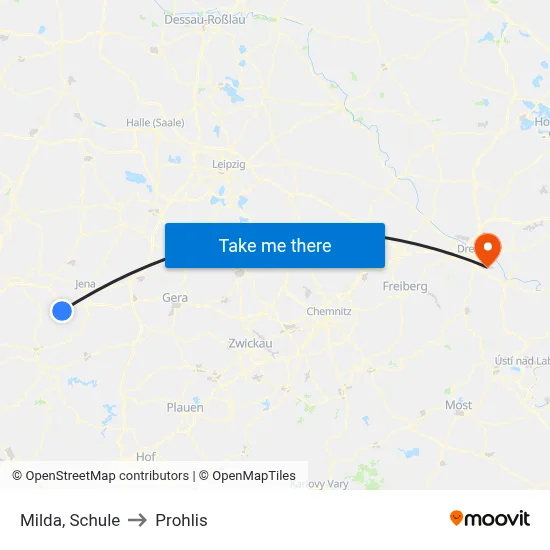 Milda, Schule to Prohlis map