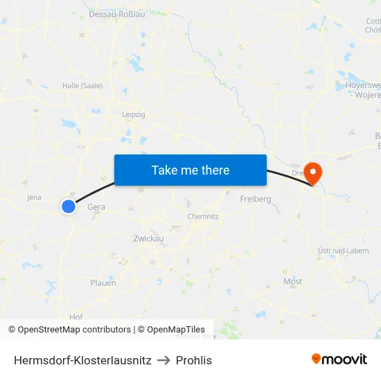 Hermsdorf-Klosterlausnitz to Prohlis map