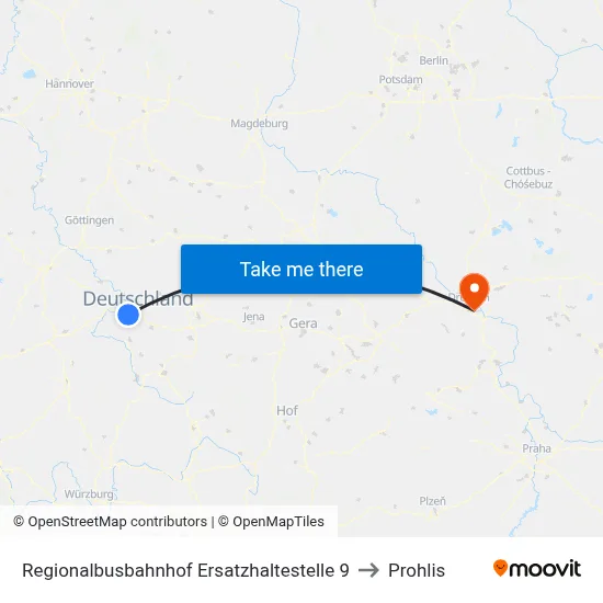 Regionalbusbahnhof Ersatzhaltestelle 9 to Prohlis map