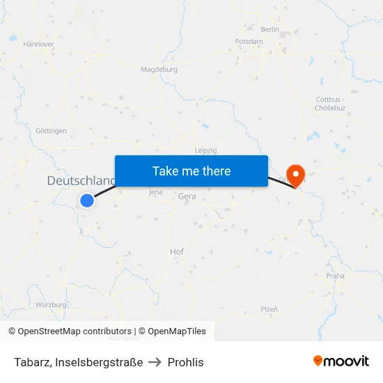 Tabarz, Inselsbergstraße to Prohlis map