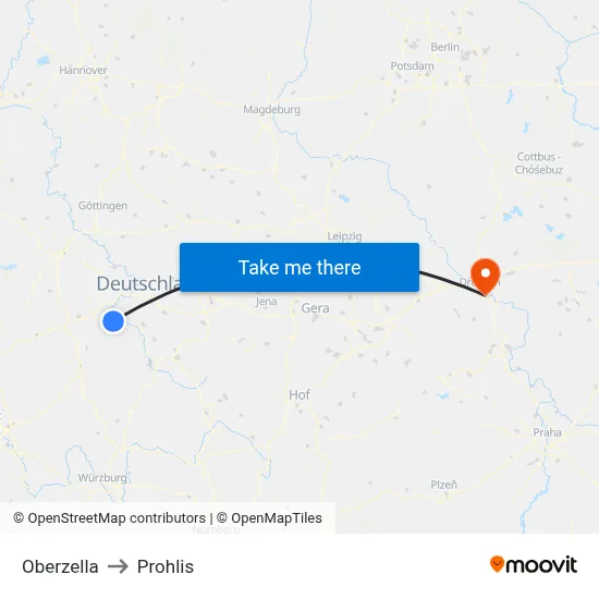 Oberzella to Prohlis map