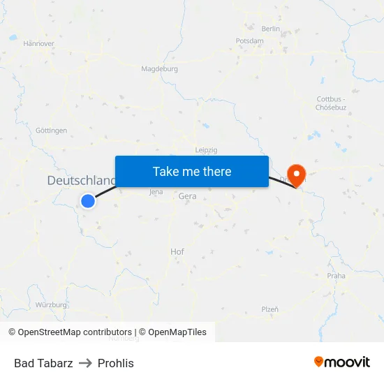 Bad Tabarz to Prohlis map