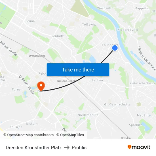 Dresden Kronstädter Platz to Prohlis map