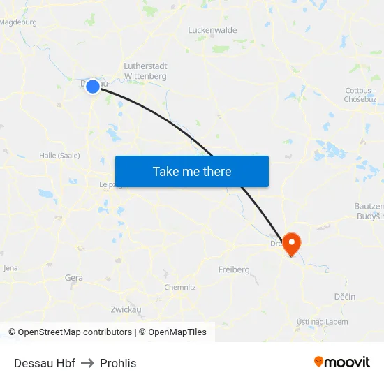 Dessau Hbf to Prohlis map