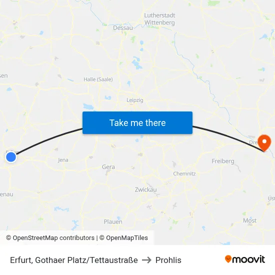 Erfurt, Gothaer Platz/Tettaustraße to Prohlis map