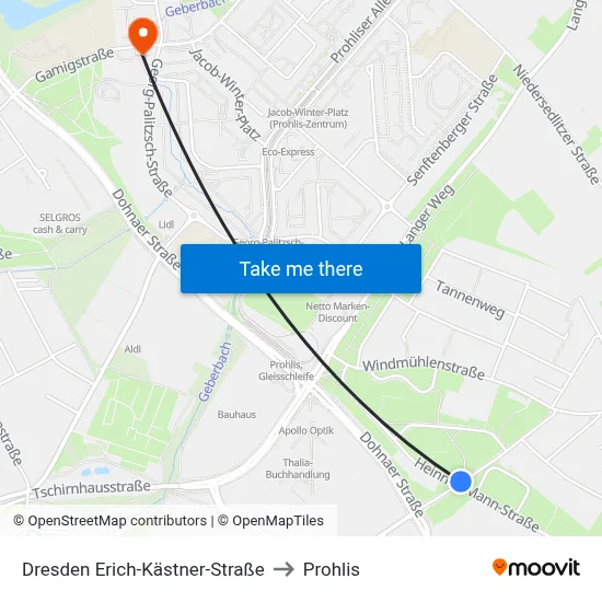Dresden Erich-Kästner-Straße to Prohlis map