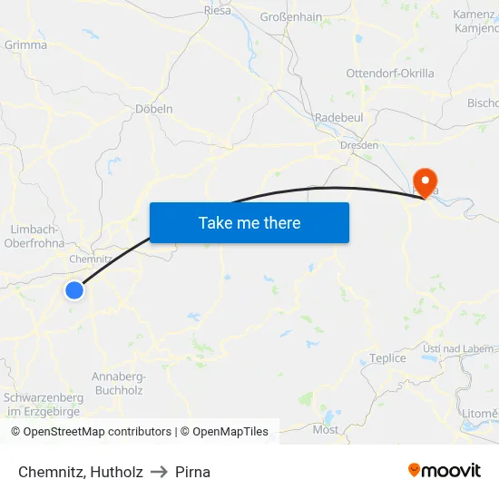Chemnitz, Hutholz to Pirna map