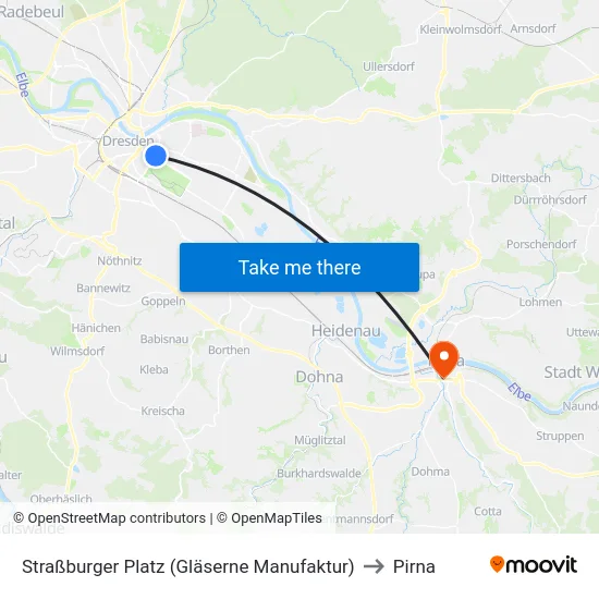 Straßburger Platz (Gläserne Manufaktur) to Pirna map