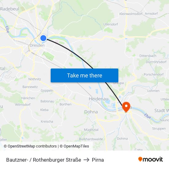Bautzner- / Rothenburger Straße to Pirna map