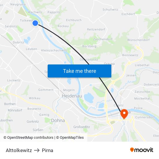 Alttolkewitz to Pirna map