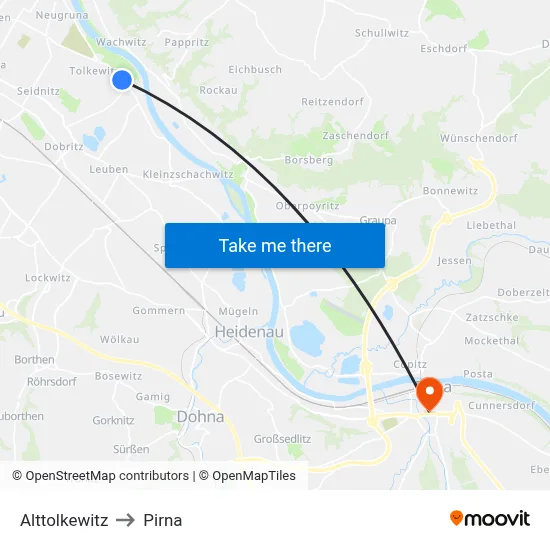 Alttolkewitz to Pirna map