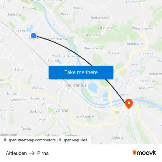 Altleuben to Pirna map