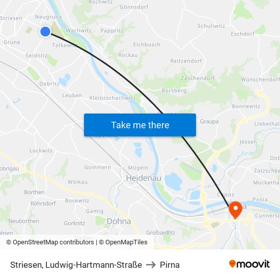 Striesen, Ludwig-Hartmann-Straße to Pirna map