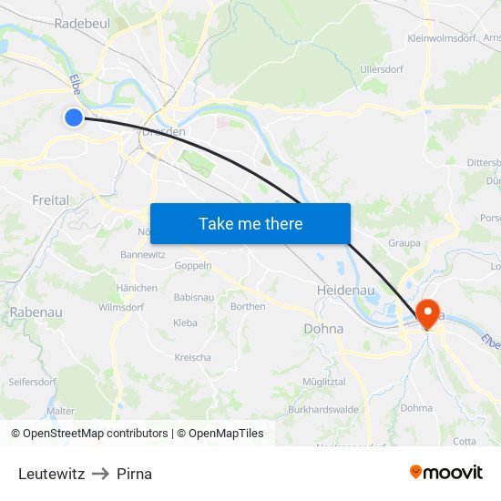 Leutewitz to Pirna map