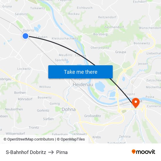 S-Bahnhof Dobritz to Pirna map