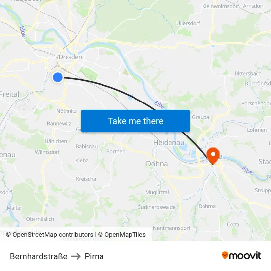 Bernhardstraße to Pirna map