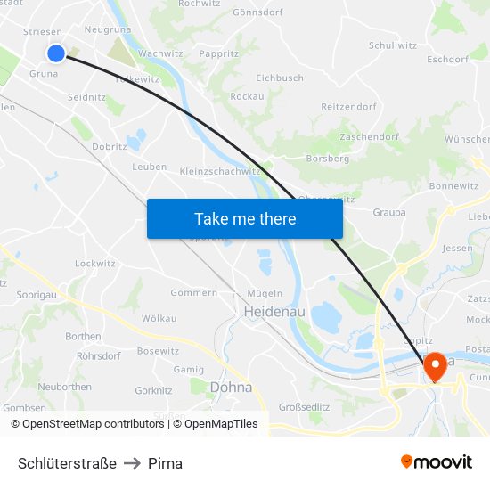 Schlüterstraße to Pirna map