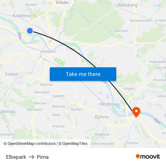 Elbepark to Pirna map