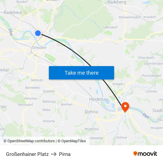 Großenhainer Platz to Pirna map